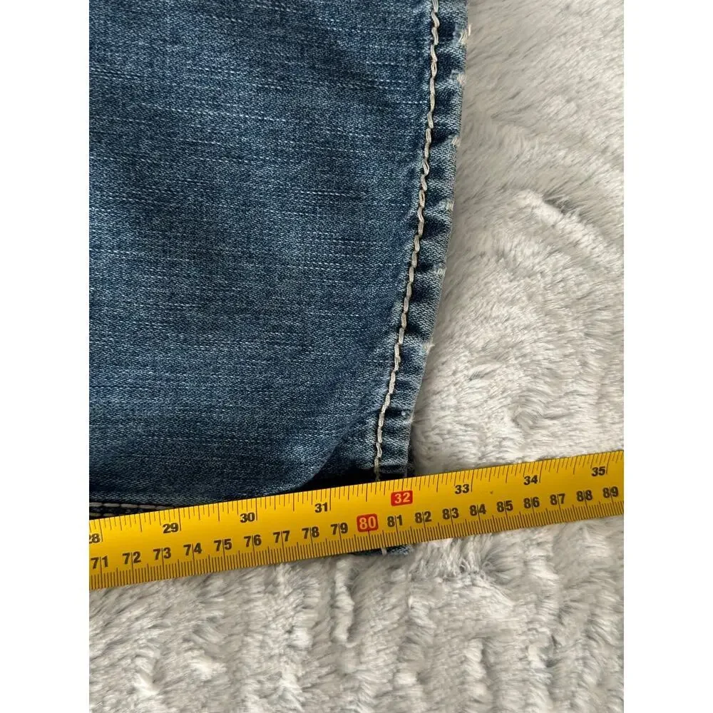 VTG True Religion Ricky Straight Jeans 38 Medium Wash Distressed Y2K Made in USA